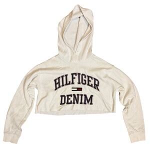 Hilfiger Denim Cropped Logo Hoodie Sweatshirt Size S
